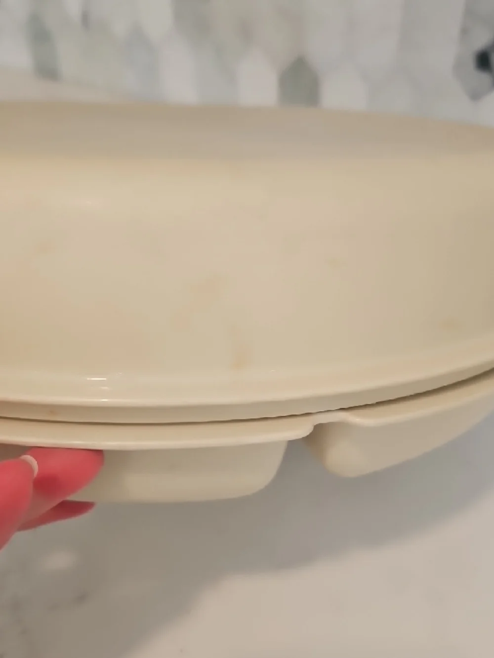 Tupperware 1665 & 1666 Vintage Vegetable Serving Container Almond
